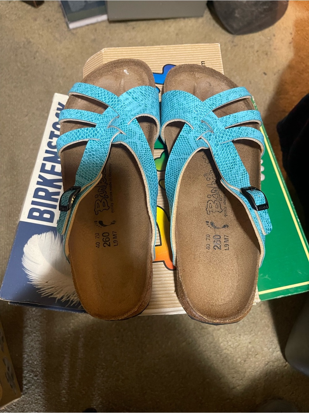 Birkenstock Women’s Turquoise Strappy Slide Sandals